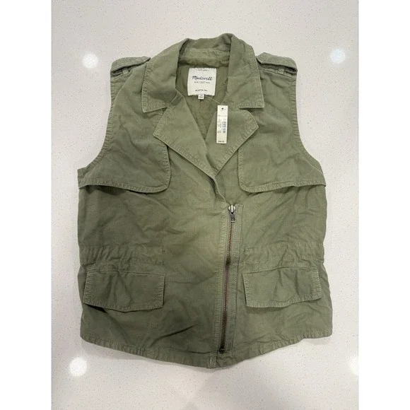 Madewell Green Modern Safari Utility Vest Women's XS Asymmetrical A5049 - Picture 1 of 7